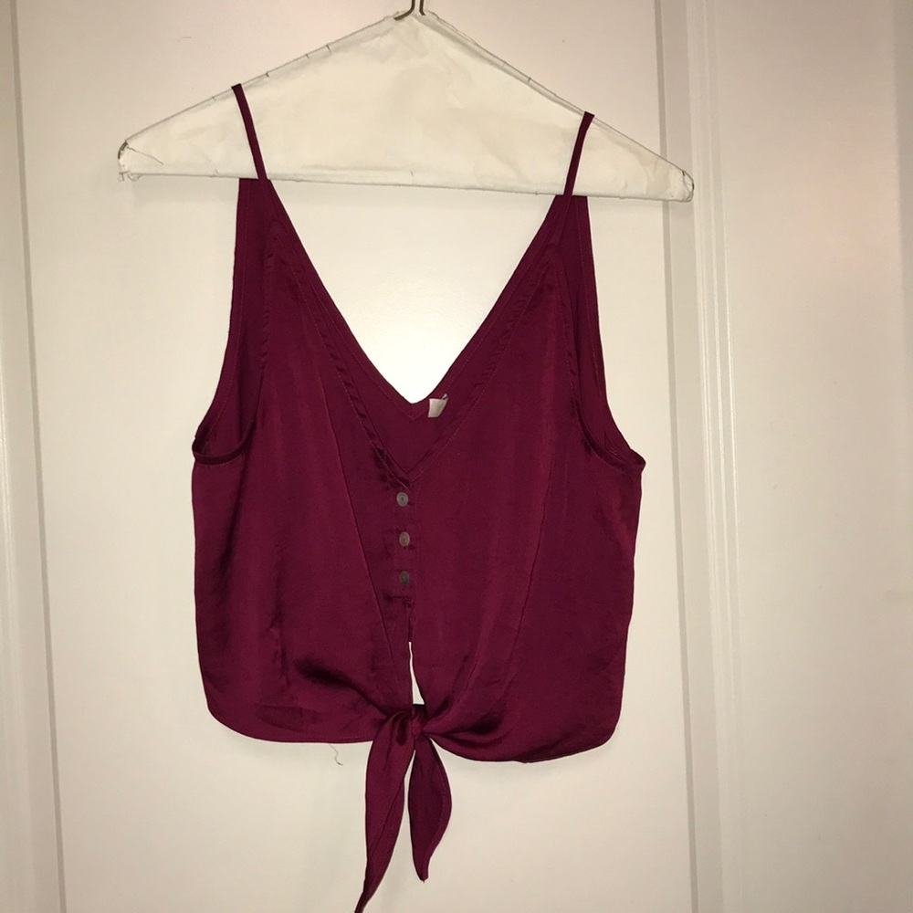 Women's Burgundy Tie-Front Top